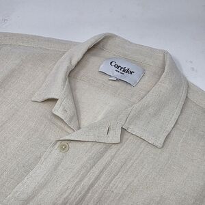 Corridor NYC Shirt Mens XL Relaxed Beige Camp Short Sleeve Pockets